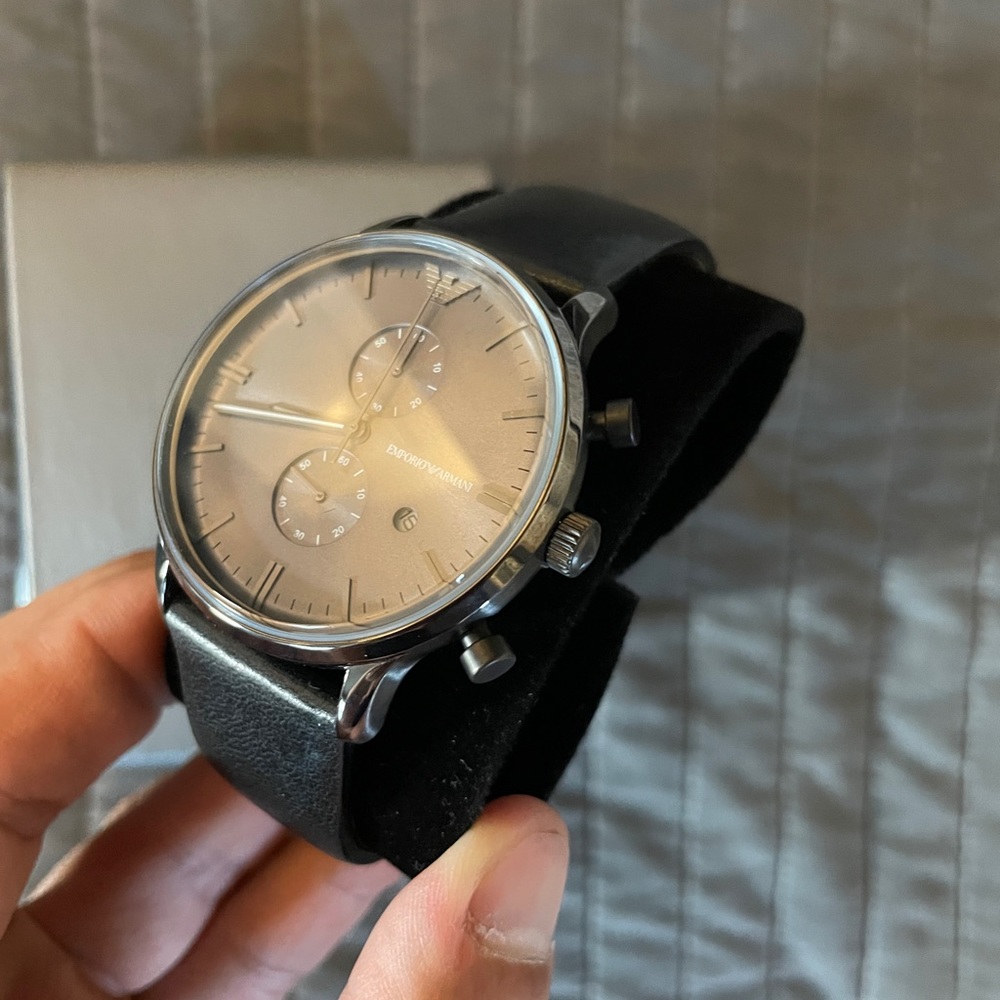 Emporio Armani Leather Strap Watch, 46mm